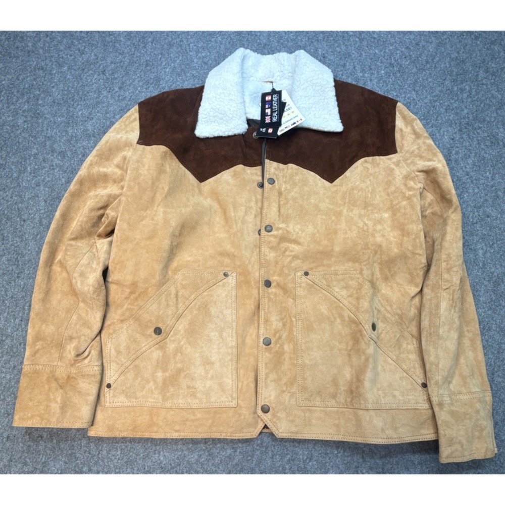 Yellowstone John Dutton Suede Leather Jacket Men XL Cowboy Western Sherpa Collar